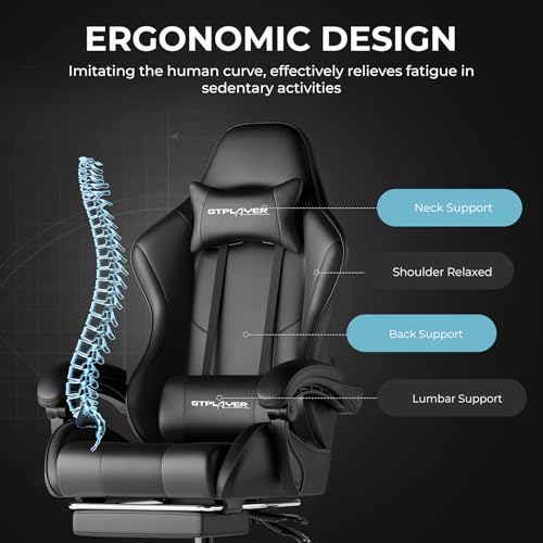 GTPLAYER Gaming Chair with Footrest and Lumbar Support