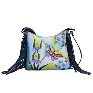 Anuschka Leather Floral Fringed Crossbody Bag