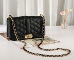 Black Leather Crossbody Bag with Gold Chain