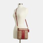 COACH Kitt Crossgrain Leather Messenger Bag - Tan/Ruby