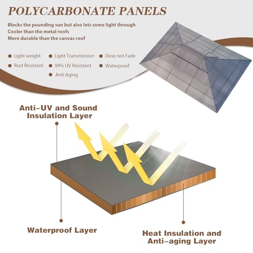 Erommy Outdoor Hardtop Pavilion with Netting 10'×13