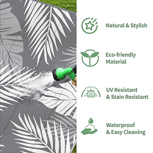 GENIMO Waterproof Outdoor Rug 9' x 12' Grey & White