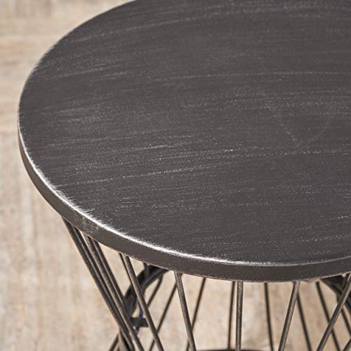 Matte Black 16" Iron Side Table for Outdoors
