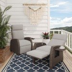 Mist Grey Outdoor Reclining Wicker Lounge Chairs Set