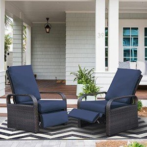 2-Piece Adjustable Wicker Outdoor Recliner Set