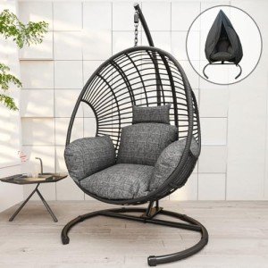 Stylish Black Hanging Egg Chair with Stand