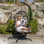 Gray Hanging Egg Chair with Stand and Leg Rest