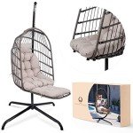 Gray Hanging Egg Chair with Stand and Leg Rest