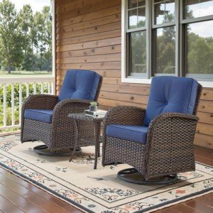 Outdoor Swivel Rocking Chairs Set with Side Table