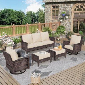 5-Piece Wicker Patio Furniture Set with Swivel Chairs