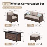 Brown Wicker Patio Furniture Set with Firepit