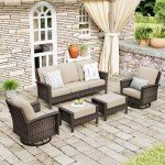 5-Piece Wicker Patio Furniture Set with Swivel Chairs