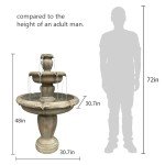 48" Outdoor 3-Tier Concrete Water Fountain