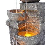 Stone Gray LED Cascading Bowls Outdoor Fountain