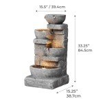 Stone Gray LED Cascading Bowls Outdoor Fountain