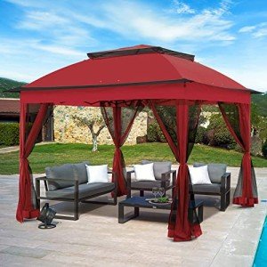 Red 11x11 Outdoor Pop-Up Gazebo with Mesh Walls