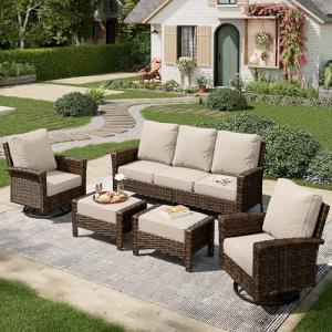 5-Piece Wicker Patio Furniture Set with Swivel Chairs