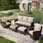 5-Piece Wicker Patio Furniture Set with Swivel Chairs