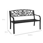 Garden Bench with Floral Design Backrest and Slatted Seat