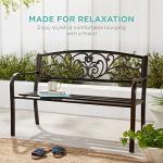 Garden Bench with Floral Design Backrest and Slatted Seat