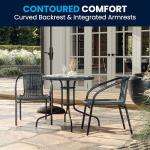 Round Glass Metal Table with Rattan Chairs Set