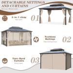 Erommy Outdoor Hardtop Pavilion with Netting 10'×13