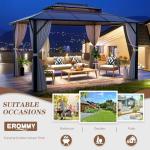 Erommy Outdoor Hardtop Pavilion with Netting 10'×13