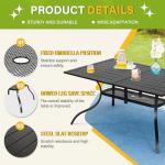 Rectangular Metal Dining Table with Parasol Hole