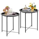VECELO Folding Round Metal Side Tables - Black