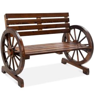 Wooden Wagon Wheel Bench for Patio & Garden