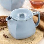 Tea Forte Fiore Ceramic Teapot with Infuser and Lid, Stone Blue, 24 oz. Ceramic Pot for Steeping Loose Leaf Tea, Dishwasher & Microwave Safe