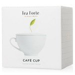 Tea Forte Cafe Cup White Porcelain Tea Cup and Lid, Steeps 8 oz., Microwave and Dishwasher Safe