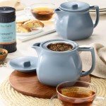 Tea Forte Fiore Ceramic Teapot with Infuser and Lid, Stone Blue, 24 oz. Ceramic Pot for Steeping Loose Leaf Tea, Dishwasher & Microwave Safe