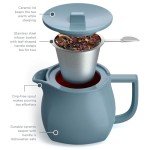 Tea Forte Fiore Ceramic Teapot with Infuser and Lid, Stone Blue, 24 oz. Ceramic Pot for Steeping Loose Leaf Tea, Dishwasher & Microwave Safe