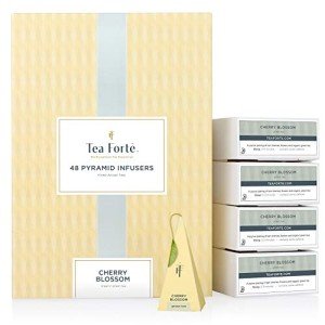 Tea Forte Cherry Blossom Hanami Green Tea Event Box, Bulk Pack of 48 Pyramid Infuser Tea Sachets for All Occasions