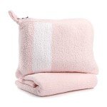 KASHWÉRE Stripe Travel Blanket in Zipper Pouch, Use as Mini Throw or Pillow (Pink/White)
