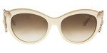 Roberto Cavalli Cat-Eye RC889S Menkab Sunglasses (25F Ivory/Rose Gold, Brown Gradient)