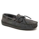 Minnetonka Plaid Lined Hardsole - Moccasin Slippers for Men Made with Suede Upper, Rubber Sole, Plush Interior, Fleece Lining, Rawhide Lace, and Traditional Moccasin Design, 10 M Charcoal