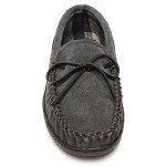 Minnetonka Plaid Lined Hardsole - Moccasin Slippers for Men Made with Suede Upper, Rubber Sole, Plush Interior, Fleece Lining, Rawhide Lace, and Traditional Moccasin Design, 10 M Charcoal