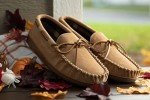 Minnetonka Plaid Lined Hardsole - Moccasin Slippers for Men Made with Suede Upper, Rubber Sole, Plush Interior, Fleece Lining, Rawhide Lace, and Traditional Moccasin Design, 10 M Charcoal