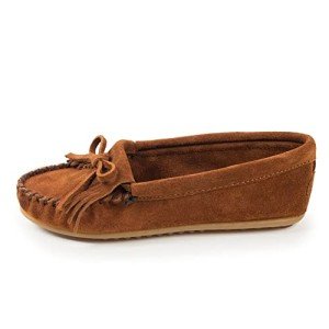 Minnetonka Women's Kilty Suede Hardsole Moccasins, Brown, 10 M US