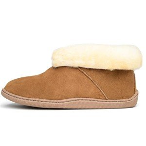 Minnetonka Mens Sheepskin Ankle Boot Slipper Tan Size 12