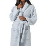 KASHWÉRE Signature Shawl Collar Robe, Adult Unisex Soft Chenilla Bathrobe, Ice Blue, Large