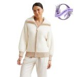 KASHWÉRE Oprah's Favorite Things 2023 Women's Cozy Long Sleeve Full Zip Jacket, Crème (XL)