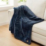 UGG 16804 Euphoria Plush Faux Fur Reversible Throw Blanket Easy Care Machine Washable Luxury Cozy Fuzzy Fluffy Luxurious Home Decor Luxurious Soft Blanket for Sofa, 70 x 50-Inch, Indigo