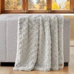 UGG 25518 Amanda Silky Smooth Extra Long Breathable Lightweight Elegant Fluffy Fuzzy Soft Luxury Cozy Faux Fur All Season Easy Care Throw Blanket for Sofa Couch or Any Room Decor, 70 x 50-inch, Stone.