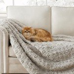 UGG 25518 Amanda Silky Smooth Extra Long Breathable Lightweight Elegant Fluffy Fuzzy Soft Luxury Cozy Faux Fur All Season Easy Care Throw Blanket for Sofa Couch or Any Room Decor, 70 x 50-inch, Stone.