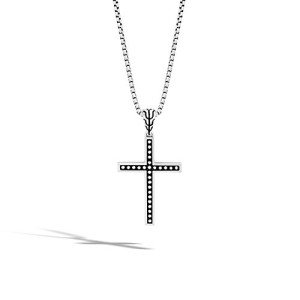 John Hardy Men's Silver Jawan Cross Pendant, on Box Chain Necklace, Classic Chain Collection