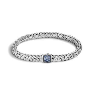 John Hardy Women's Classic Chain 6.5mm Silver Bracelet (Blue Sapphire- Small)