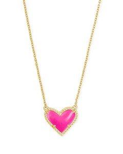 Kendra Scott Ari Heart Adjustable Length Pendant Necklace for Women, Fashion Jewelry, Gold-Plated Over Brass, Magenta